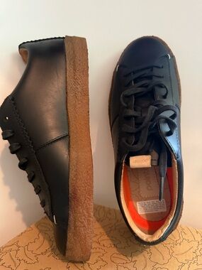 Black Leather Platform Sneakers with Crepe Sole